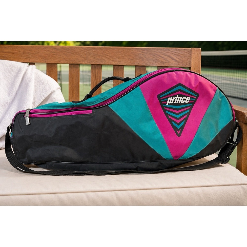 Vintage Prince Tennis Racquet Bag 90s Teal Pink Black Nylon Retro Case